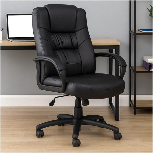 Mala Executive High Back Chair | Black Faux Leather | Lumbar Support BM340785