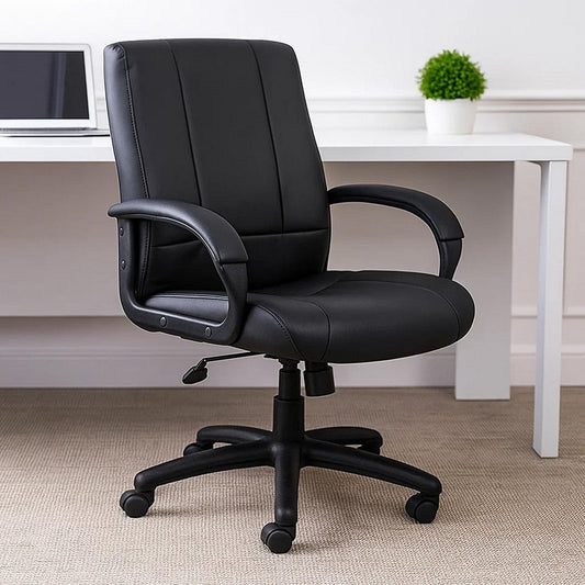Ruia Executive Mid Back Office Chair | Black Soft Vinyl | Padded Arms BM340789