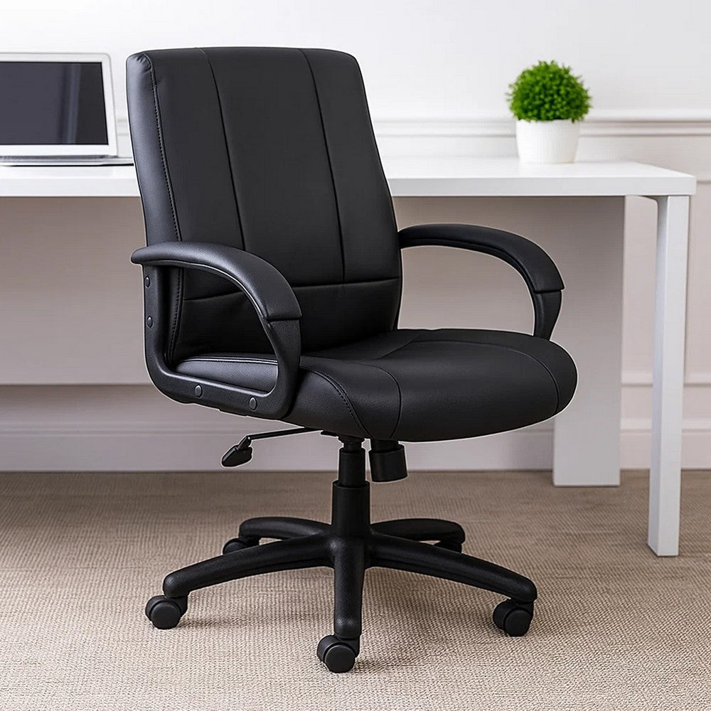 Ruia Executive Mid Back Office Chair | Black Soft Vinyl | Padded Arms