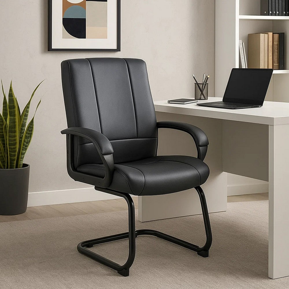 Ruia Mid Back Guest Armchair | Black Soft Vinyl | Cantilever Base BM340790