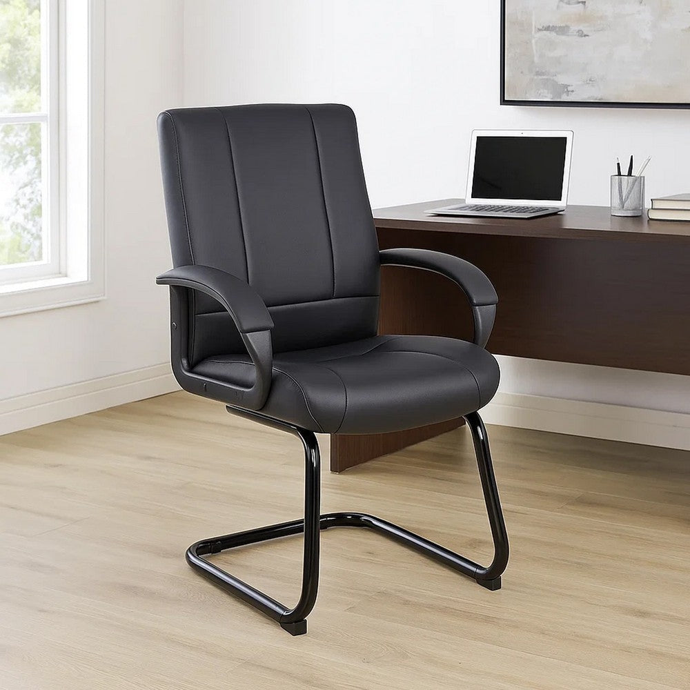 Ruia Mid Back Guest Armchair | Black Soft Vinyl | Cantilever Base