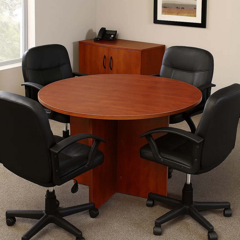 Zoa 47’’ Round Office Meeting Table with Cross Base | Driftwood Brown BM340797