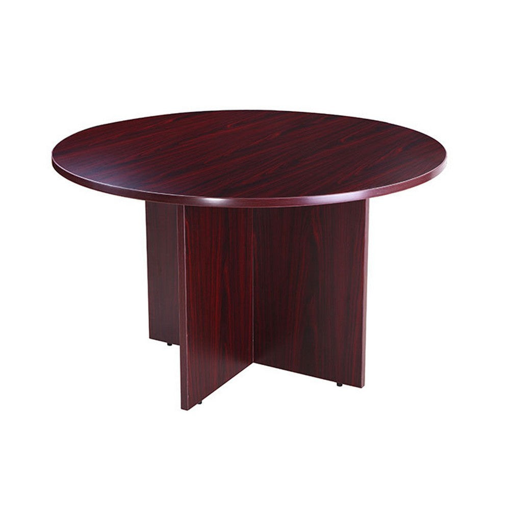 Zoa 47’’ Round Office Meeting Table with Cross Base | Mahogany Red BM340798