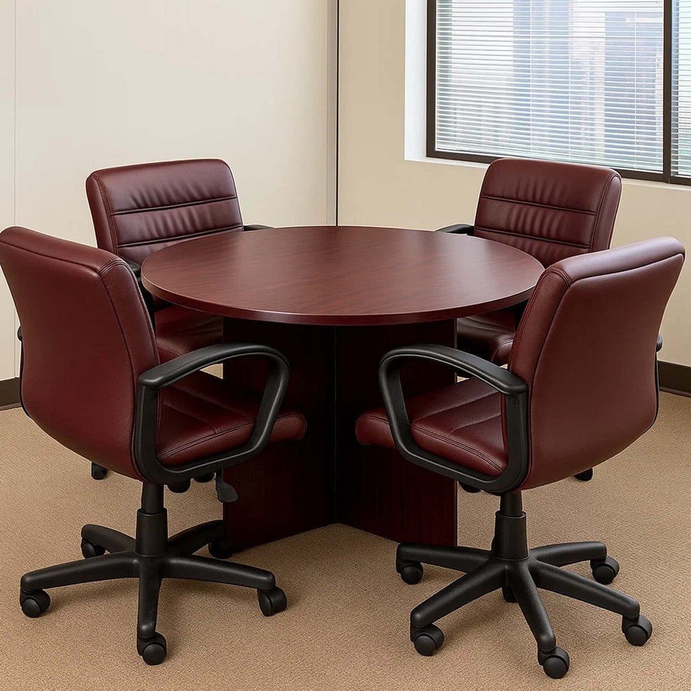 Zoa 47’’ Round Office Meeting Table with Cross Base | Mahogany Red BM340798