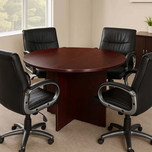 Zoa 47’’ Round Office Meeting Table with Cross Base | Mahogany Red BM340798