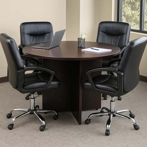 Zoa 47’’ Round Office Meeting Table with Cross Base | Mocha Brown BM340799
