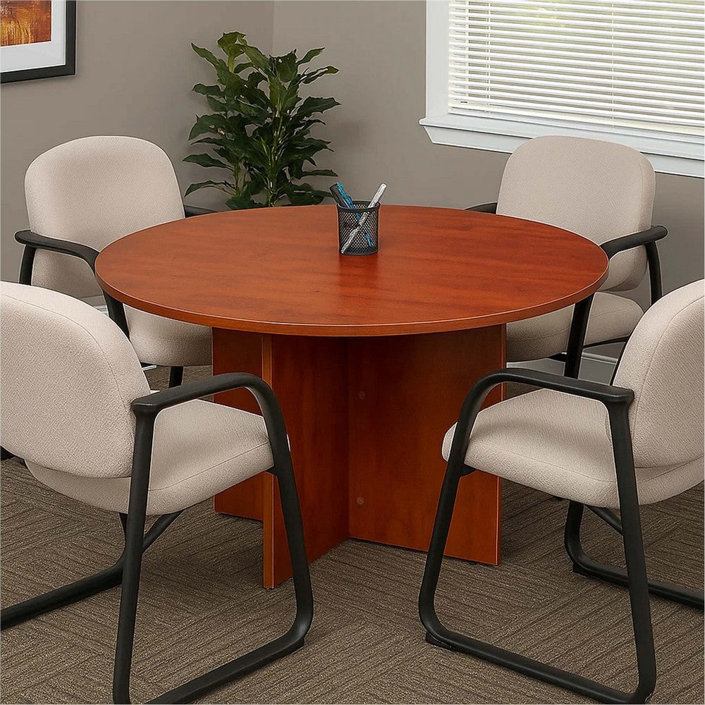 Zoa 42’’ Round Office Meeting Table with Cross Base | Driftwood Brown BM340800