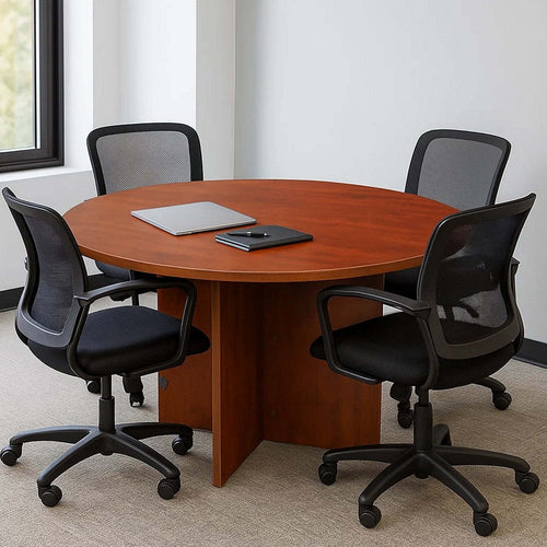 Zoa 42’’ Round Office Meeting Table with Cross Base | Driftwood Brown BM340800