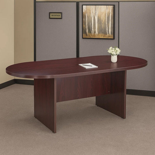 Mike 71’’ Oval Conference Table with Panel Legs | Mahogany Red BM340803