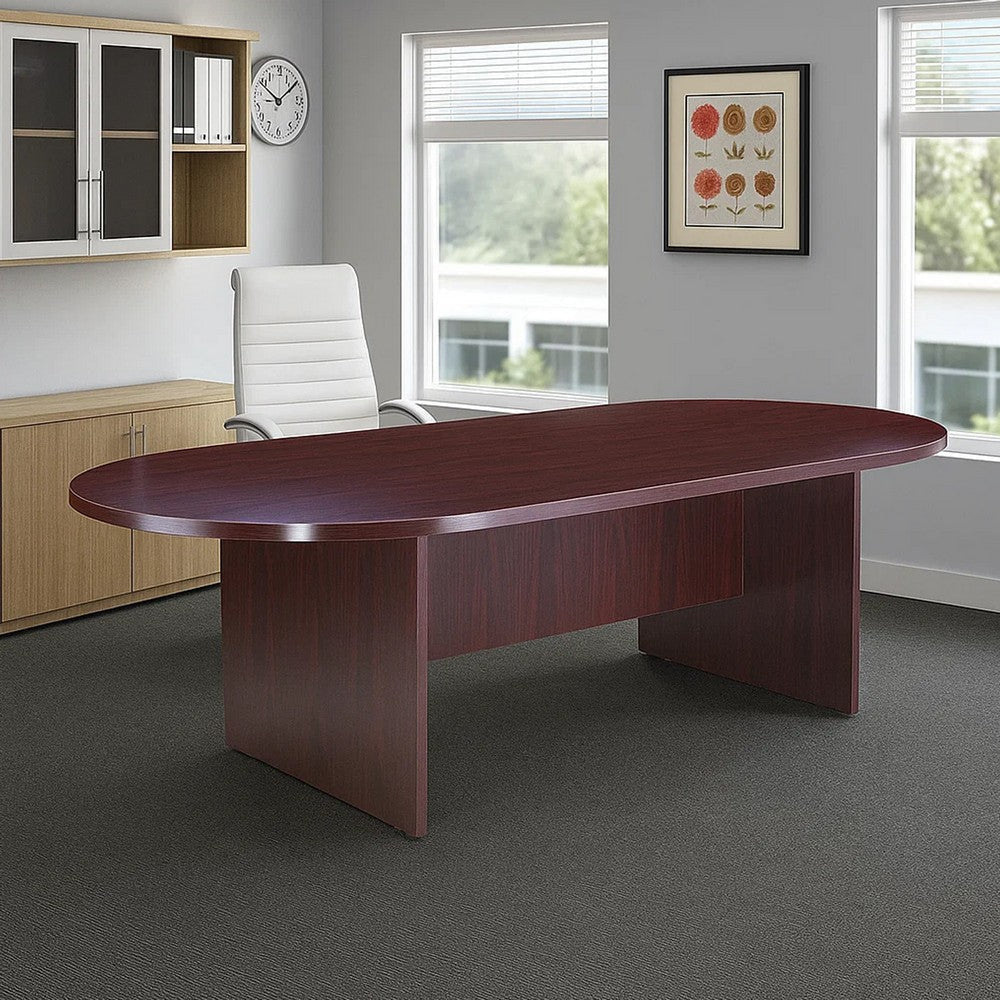 Mike 95’’ Oval Conference Table with Panel Legs | Mahogany Red BM340806