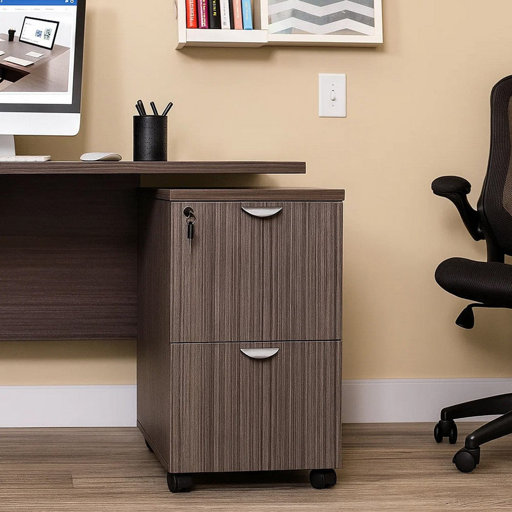 Kery 2 Drawer Mobile Pedestal File Cabinet with Lock | Driftwood Gray BM340811