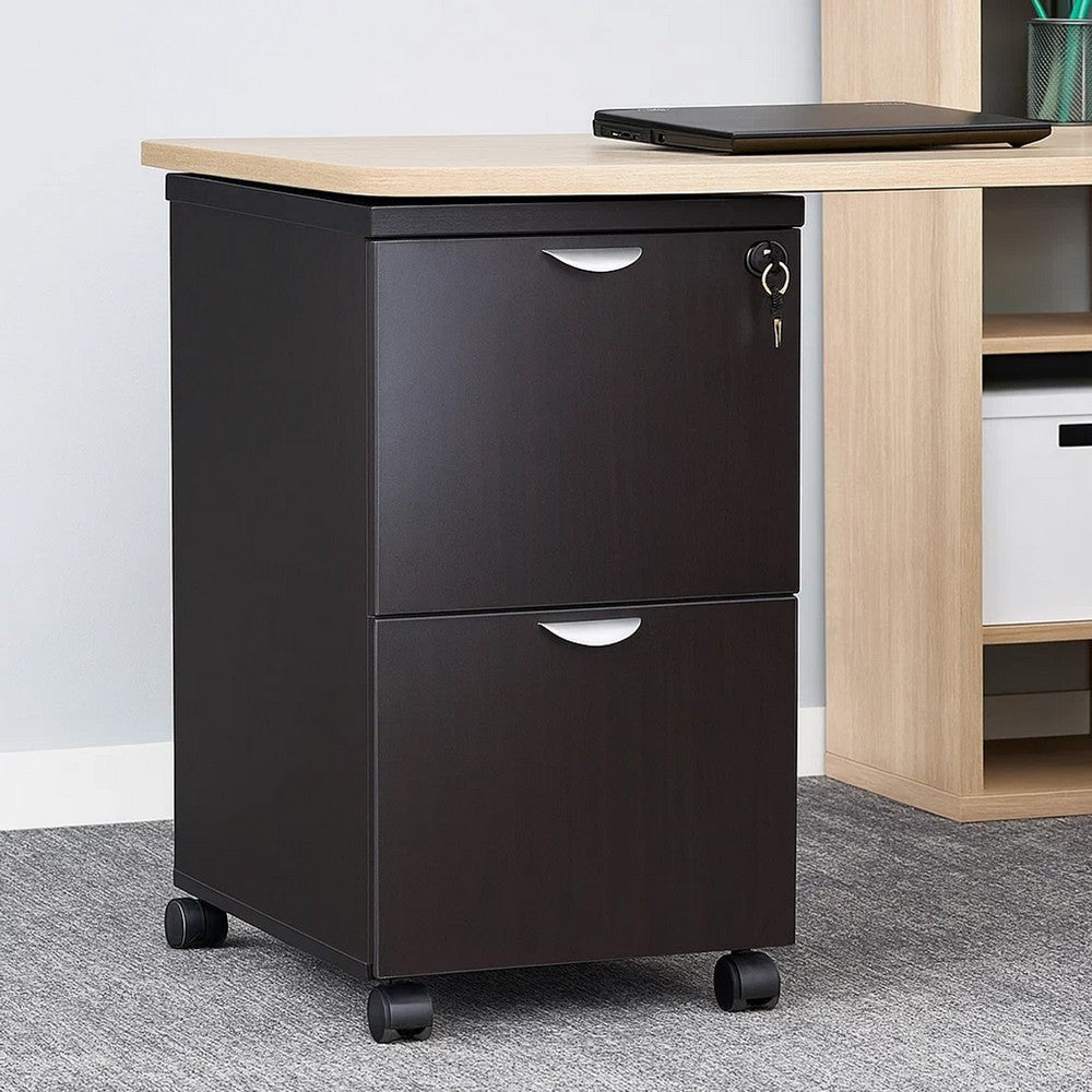 Kery 2 Drawer Mobile Pedestal File Cabinet with Lock | Mocha Brown