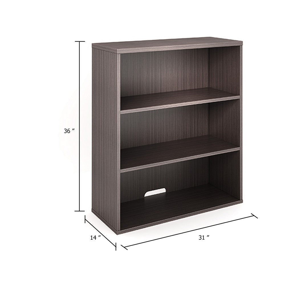 Mery 31’’ Wide 3 Shelf Hutch Bookcase | Wire Hole | Driftwood Smoke Gray BM340813
