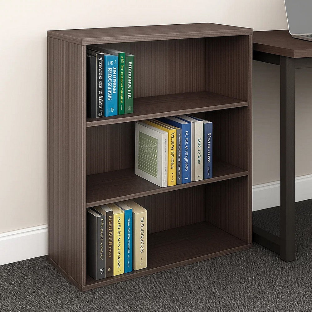 Mery 31’’ Wide 3 Shelf Hutch Bookcase | Wire Hole | Driftwood Smoke Gray BM340813