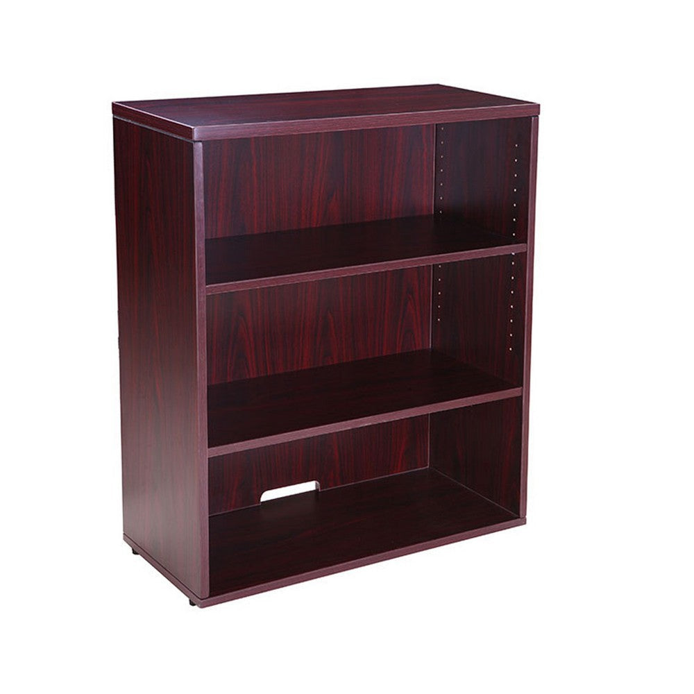 Mery 31’’ Wide 3 Shelf Hutch Bookcase | Wire Hole | Mahogany Red BM340814