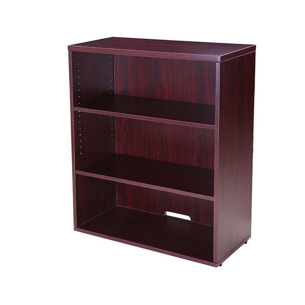 Mery 31’’ Wide 3 Shelf Hutch Bookcase | Wire Hole | Mahogany Red BM340814