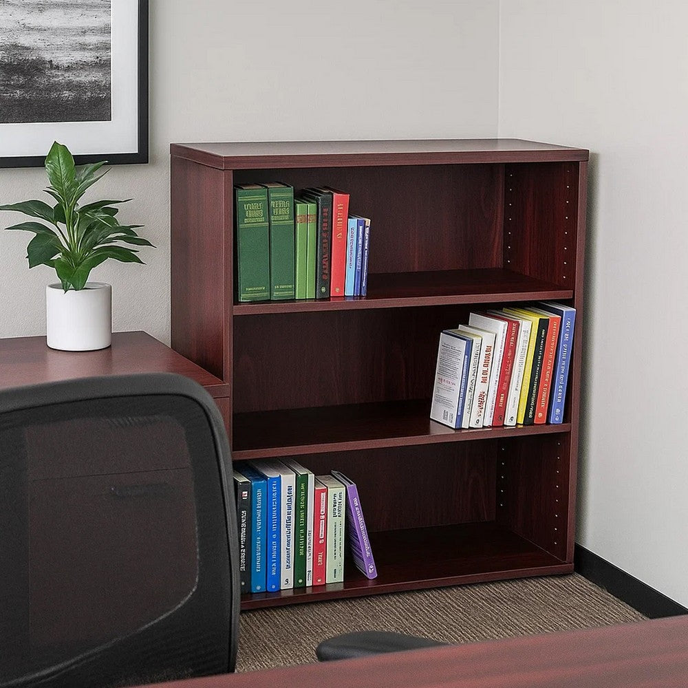 Mery 31’’ Wide 3 Shelf Hutch Bookcase | Wire Hole | Mahogany Red BM340814