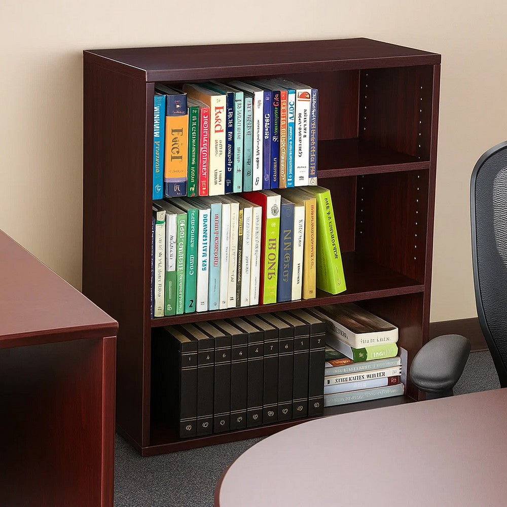 Mery 31’’ Wide 3 Shelf Hutch Bookcase | Wire Hole | Mahogany Red BM340814