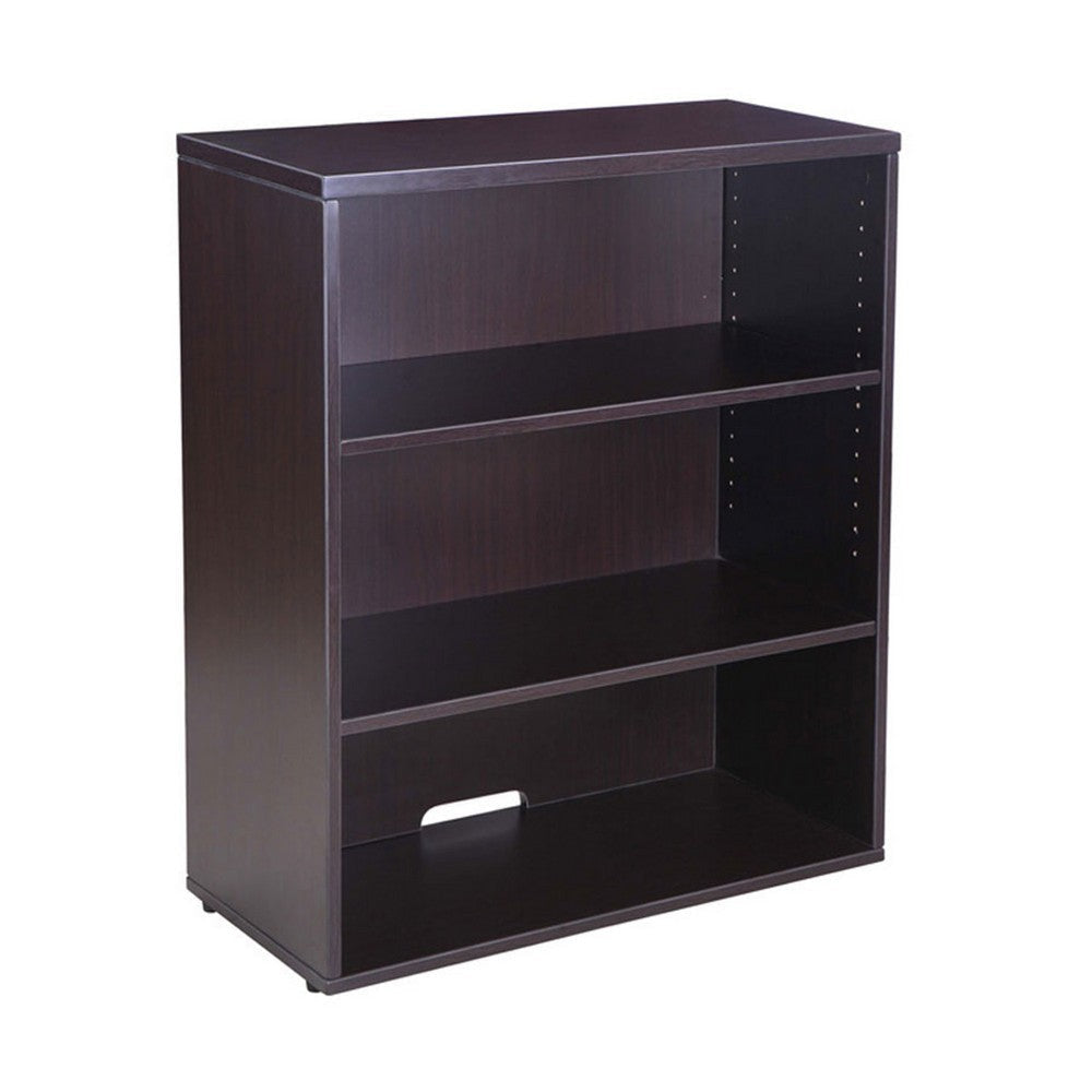 Mery 31’’ Wide 3 Shelf Hutch Bookcase | Wire Hole | Mocha Brown BM340815