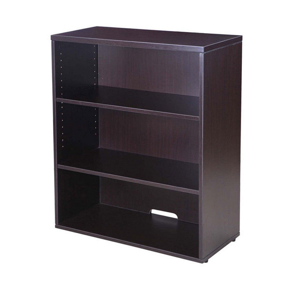 Mery 31’’ Wide 3 Shelf Hutch Bookcase | Wire Hole | Mocha Brown BM340815