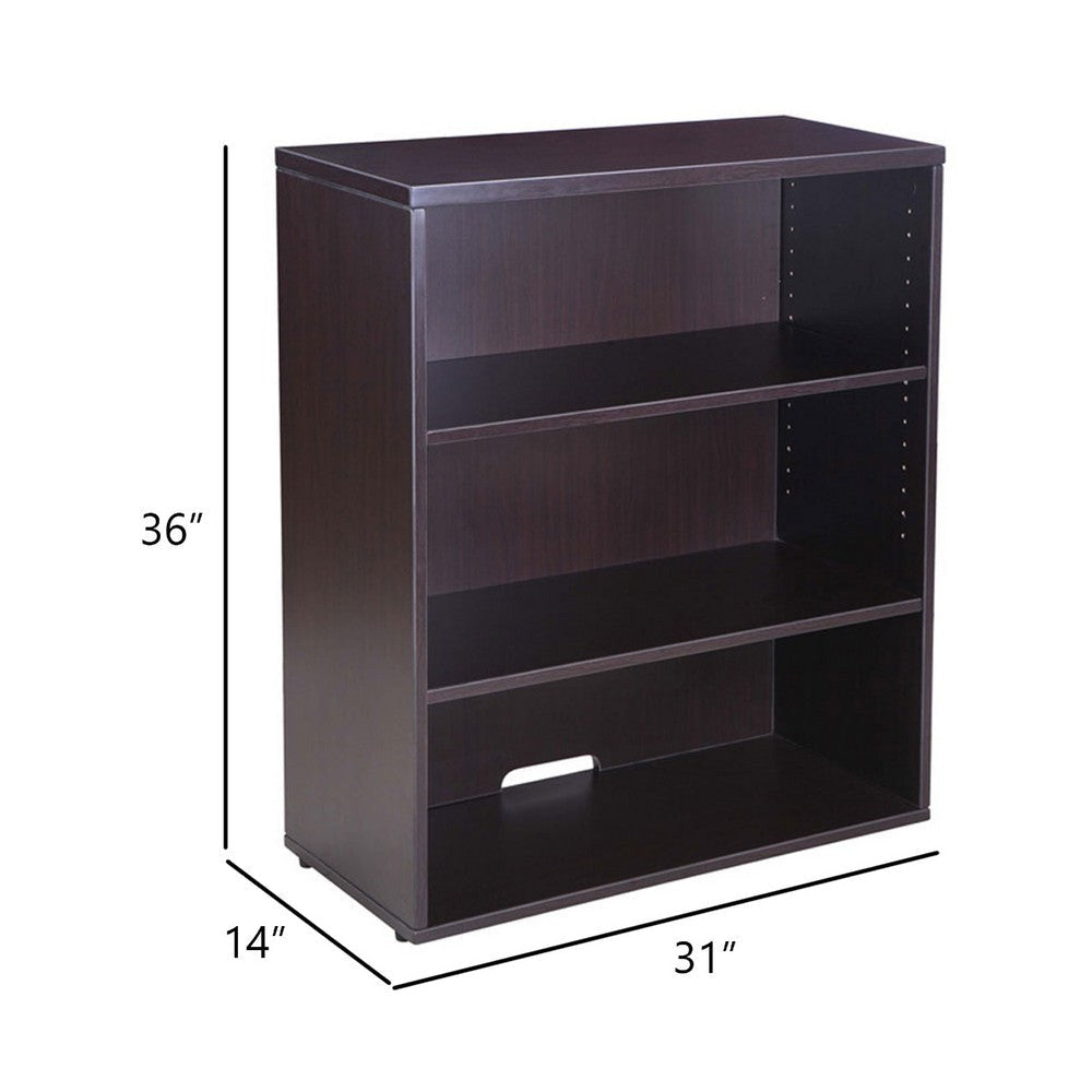 Mery 31’’ Wide 3 Shelf Hutch Bookcase | Wire Hole | Mocha Brown BM340815