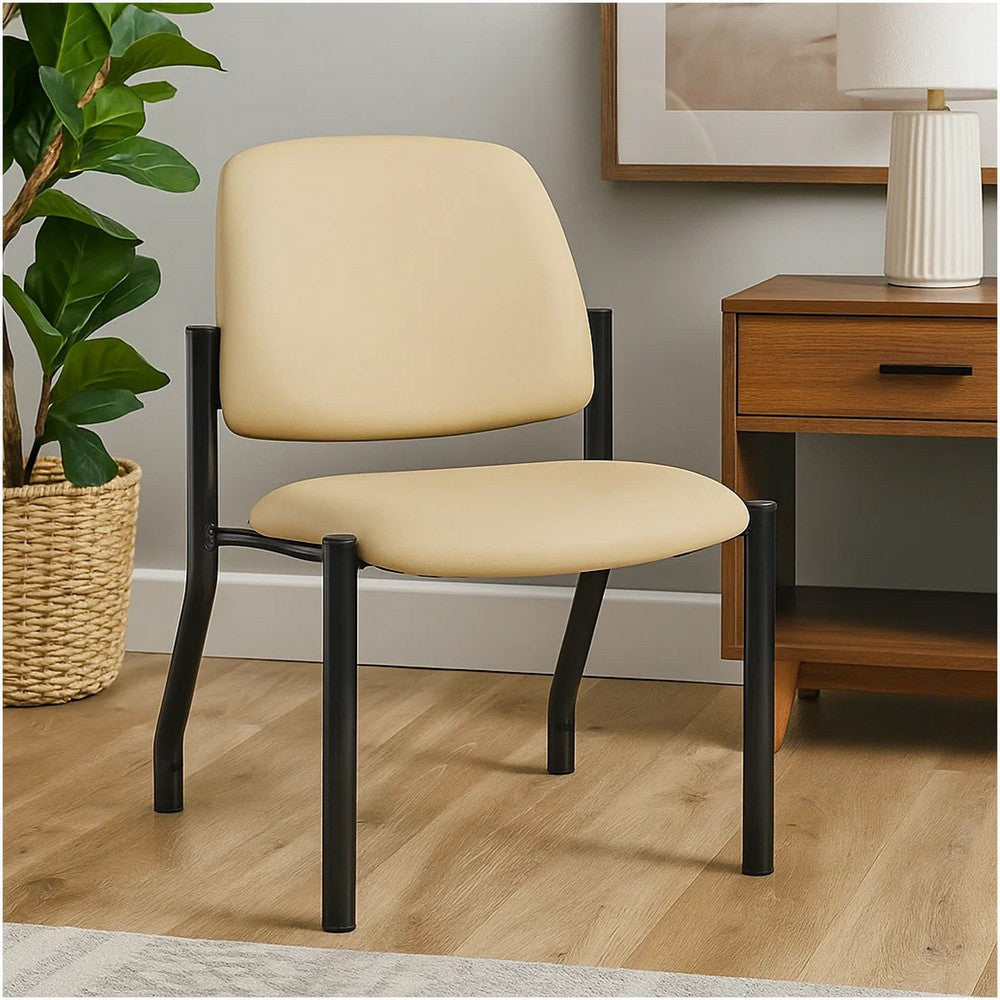 Lea Reception Guest Chair | Beige Antimicrobial Vinyl | Black Legs BM340816