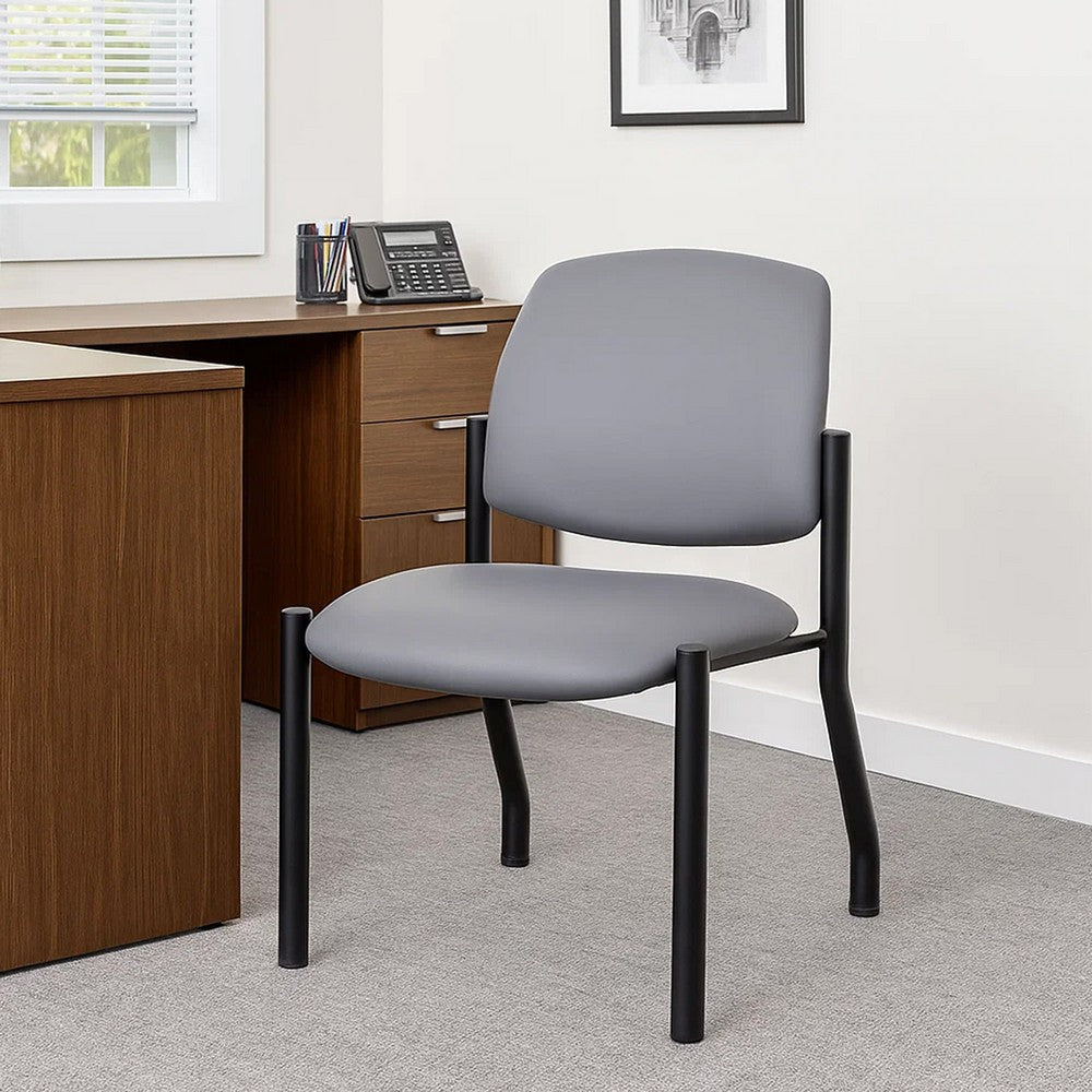 Lea Reception Guest Chair | Gray Antimicrobial Vinyl | Black Legs BM340820