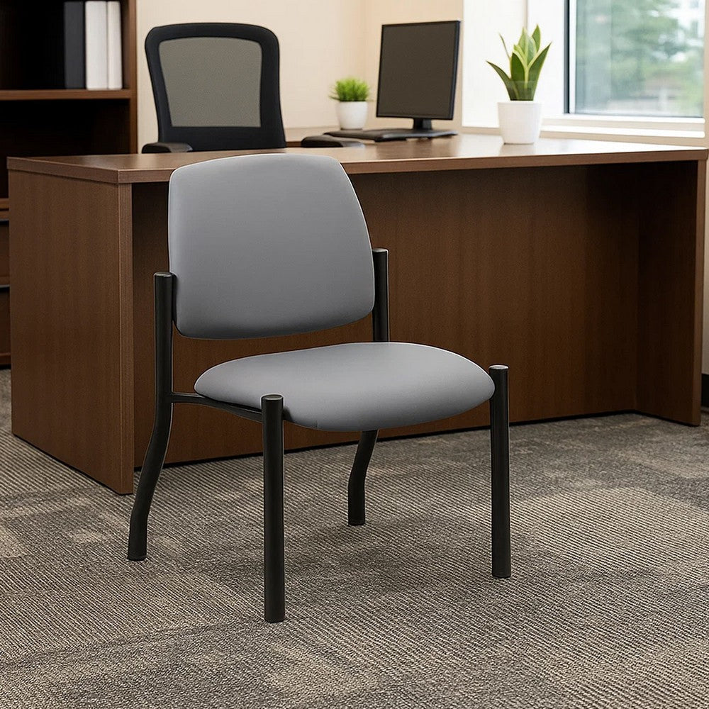 Lea Reception Guest Chair | Gray Antimicrobial Vinyl | Black Legs