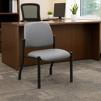 Lea Reception Guest Chair | Gray Antimicrobial Vinyl | Black Legs