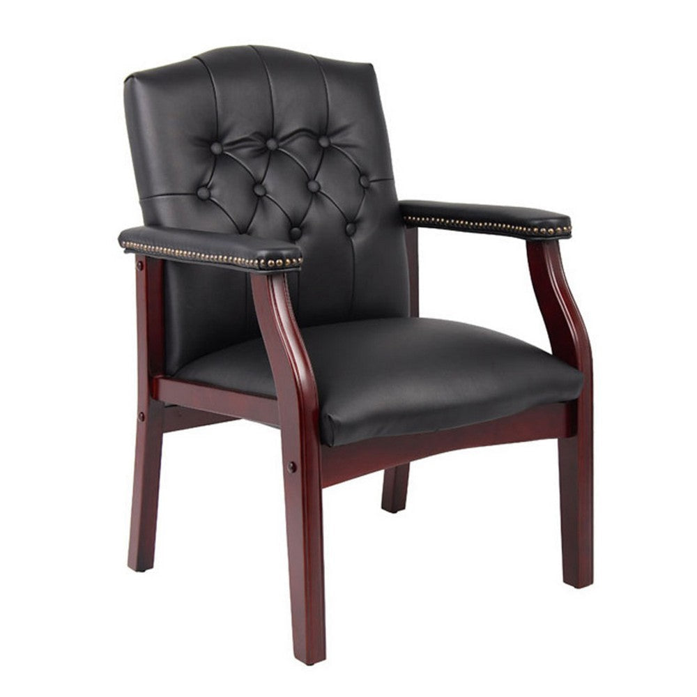 Koe Classic Reception Guest Armchair | Black Vinyl Tufted Back | Wood Legs BM340822