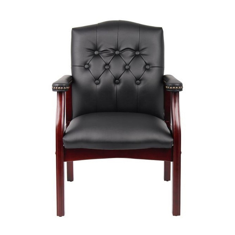 Koe Classic Reception Guest Armchair | Black Vinyl Tufted Back | Wood Legs BM340822