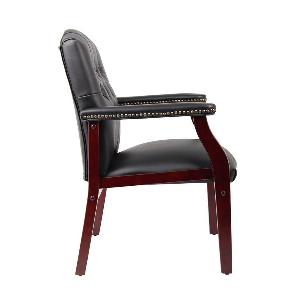 Koe Classic Reception Guest Armchair | Black Vinyl Tufted Back | Wood Legs BM340822