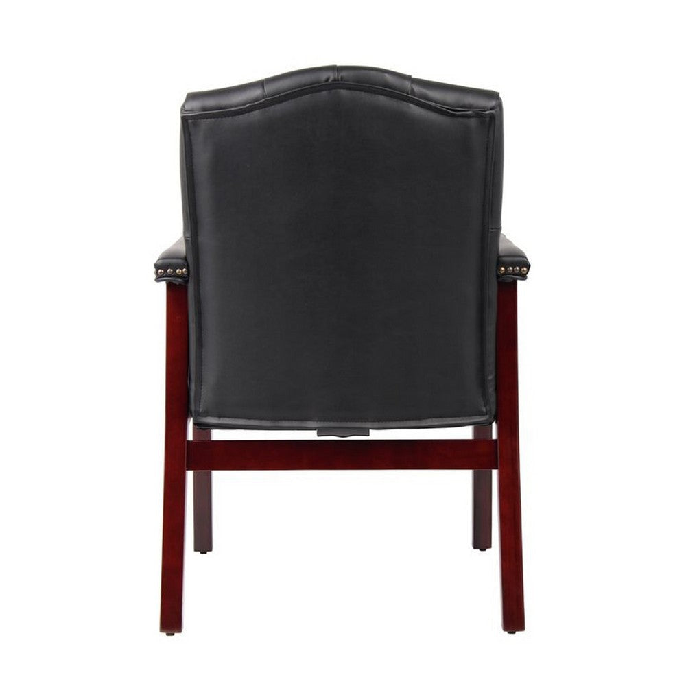 Koe Classic Reception Guest Armchair | Black Vinyl Tufted Back | Wood Legs BM340822