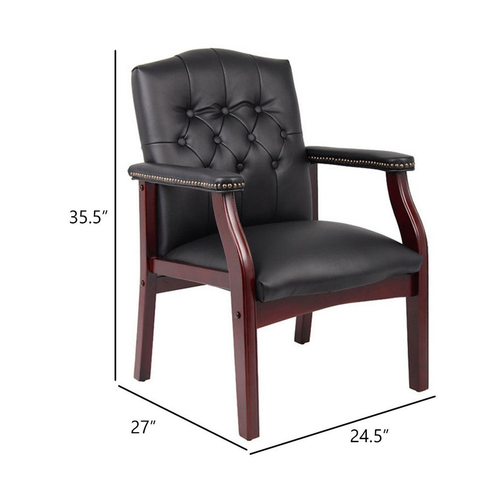 Koe Classic Reception Guest Armchair | Black Vinyl Tufted Back | Wood Legs BM340822