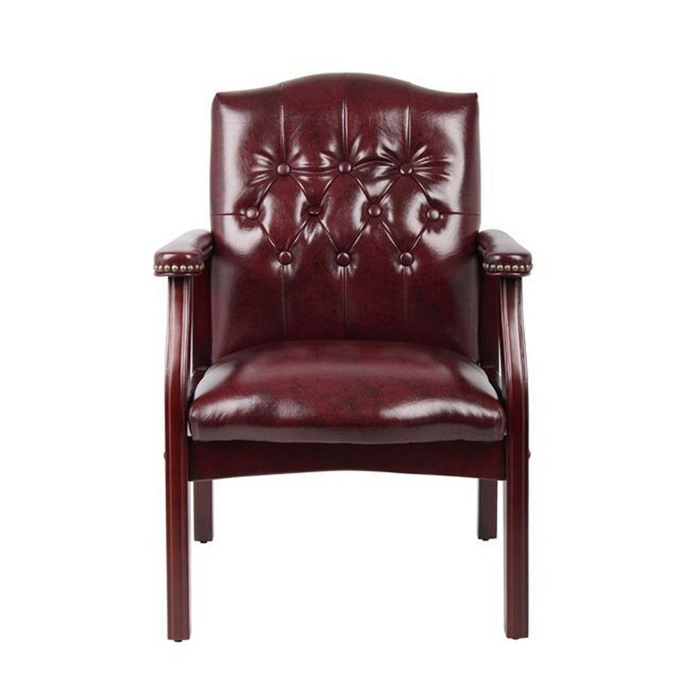 Koe Classic Reception Guest Armchair | Burgundy Tufted Vinyl | Wood Legs BM340823