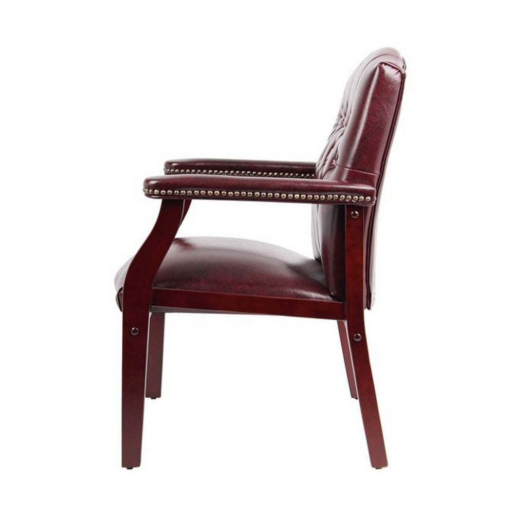Koe Classic Reception Guest Armchair | Burgundy Tufted Vinyl | Wood Legs BM340823