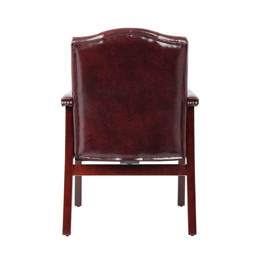 Koe Classic Reception Guest Armchair | Burgundy Tufted Vinyl | Wood Legs BM340823
