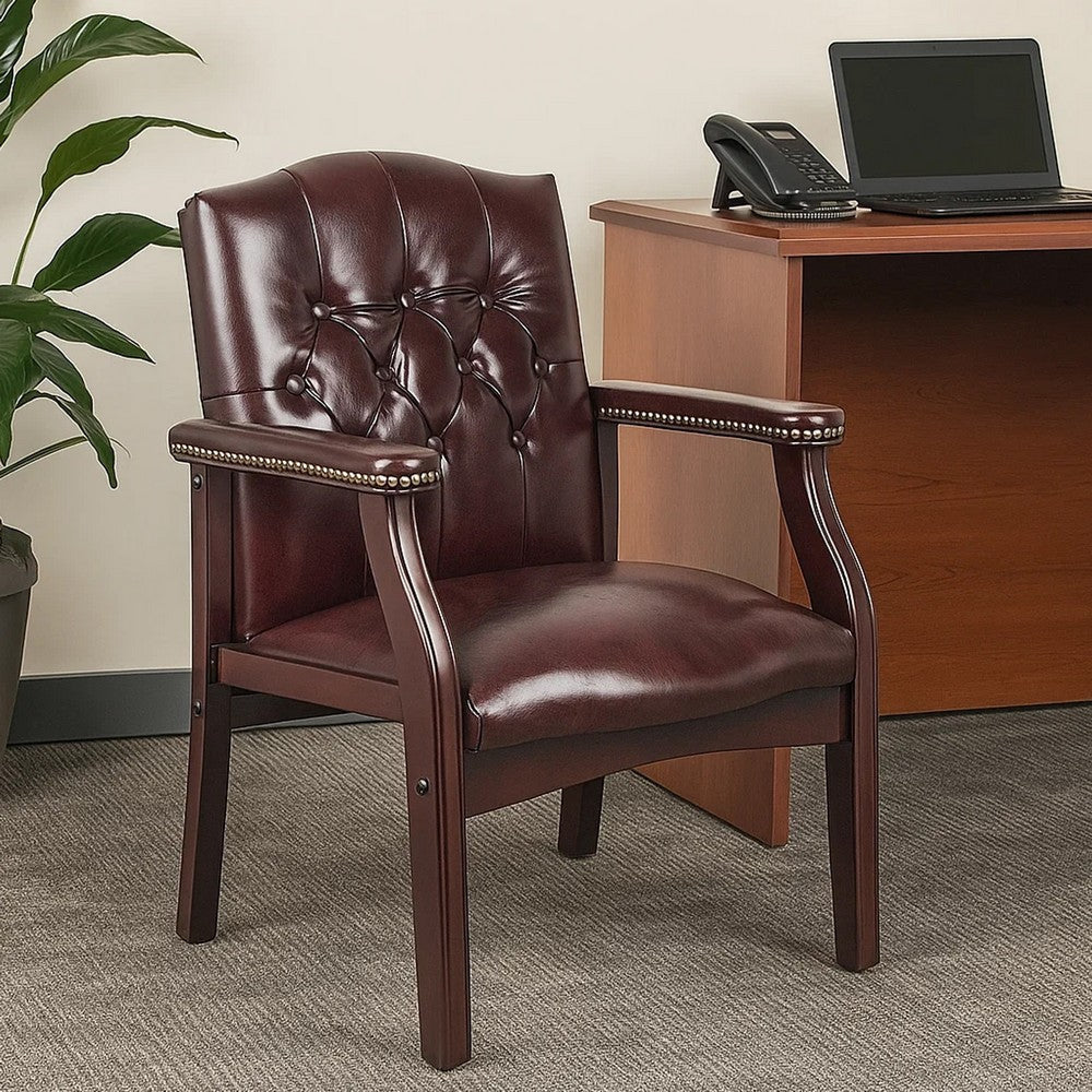 Koe Classic Reception Guest Armchair | Burgundy Tufted Vinyl | Wood Legs BM340823