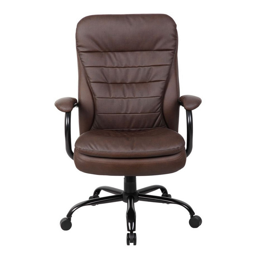 Ava Rolling Oversized Office Chair | Swivel | Brown Faux Leather | 400lbs BM340824