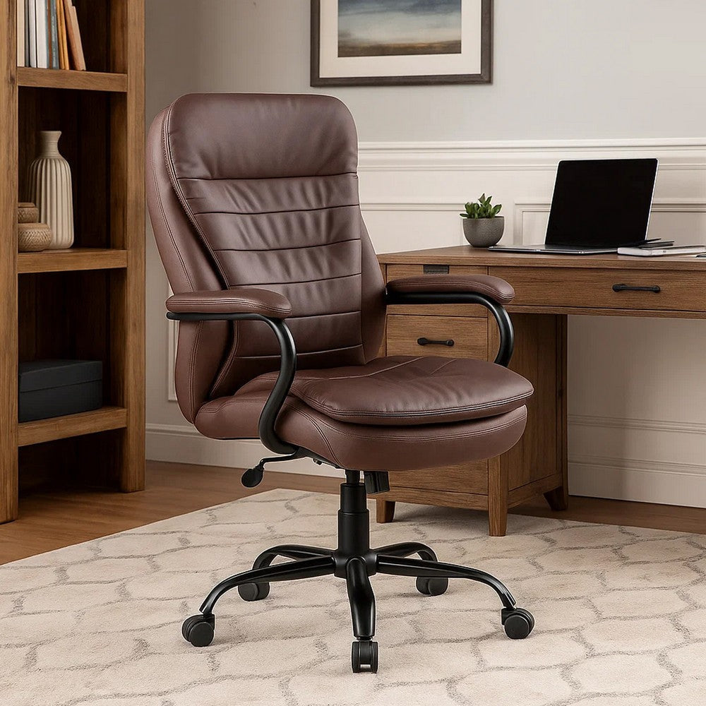 Ava Rolling Oversized Office Chair | Swivel | Brown Faux Leather | 400lbs BM340824