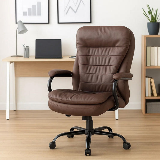 Ava Rolling Oversized Office Chair | Swivel | Brown Faux Leather | 400lbs BM340824
