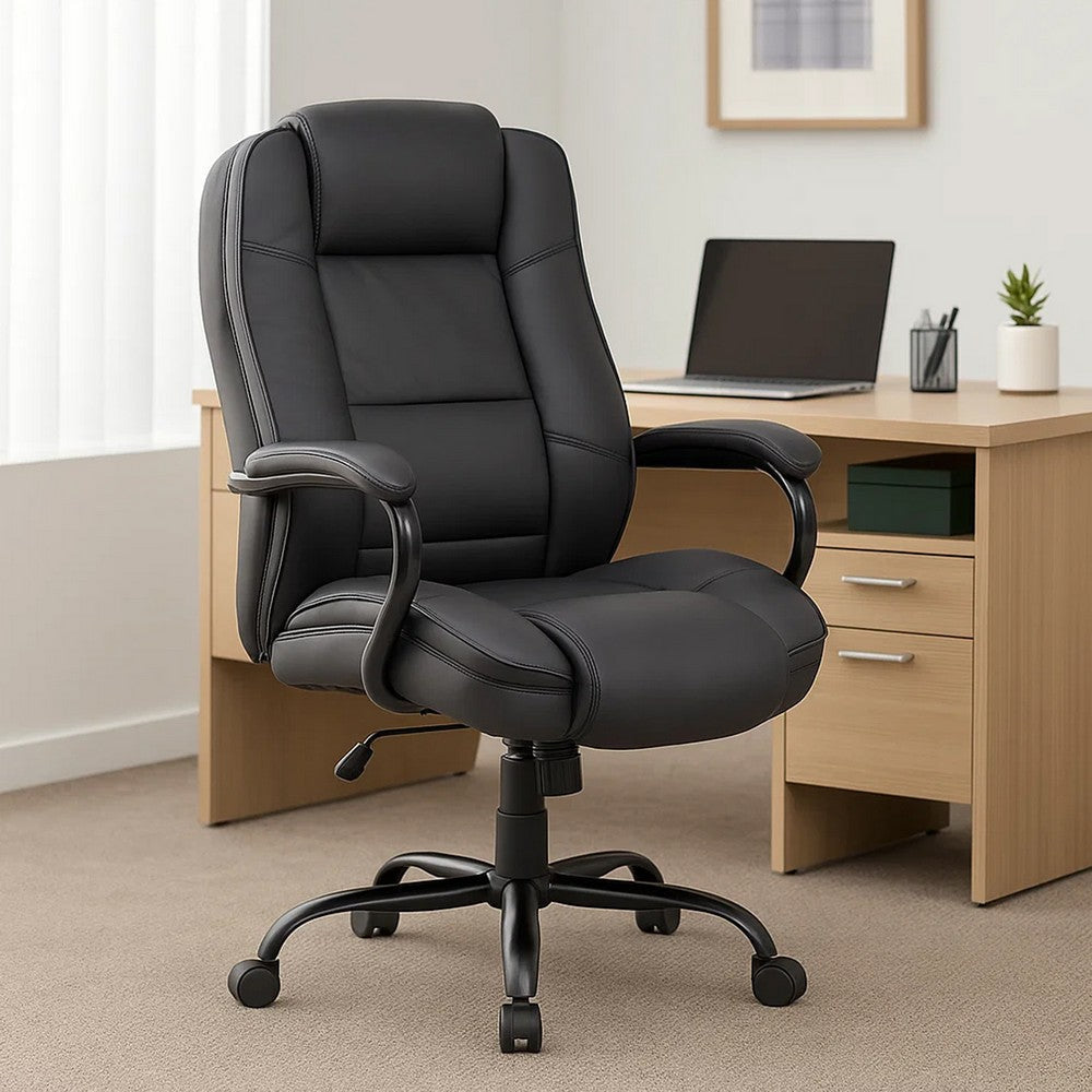 Liv Rolling Oversized Swivel Chair | Black Faux Leather | 400lbs BM340826