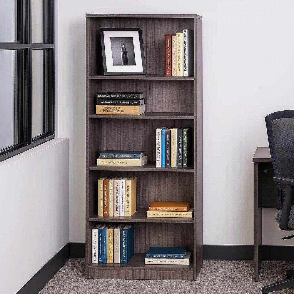 Vin 5 Shelf Bookcase | 65’’ Tall | Driftwood Smoke Gray Melamine BM340828