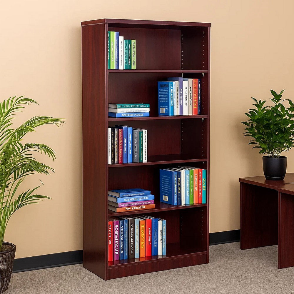 Vin 5 Shelf Bookcase | 65’’ Tall | Mahogany Red Wood Fused Melamine BM340829