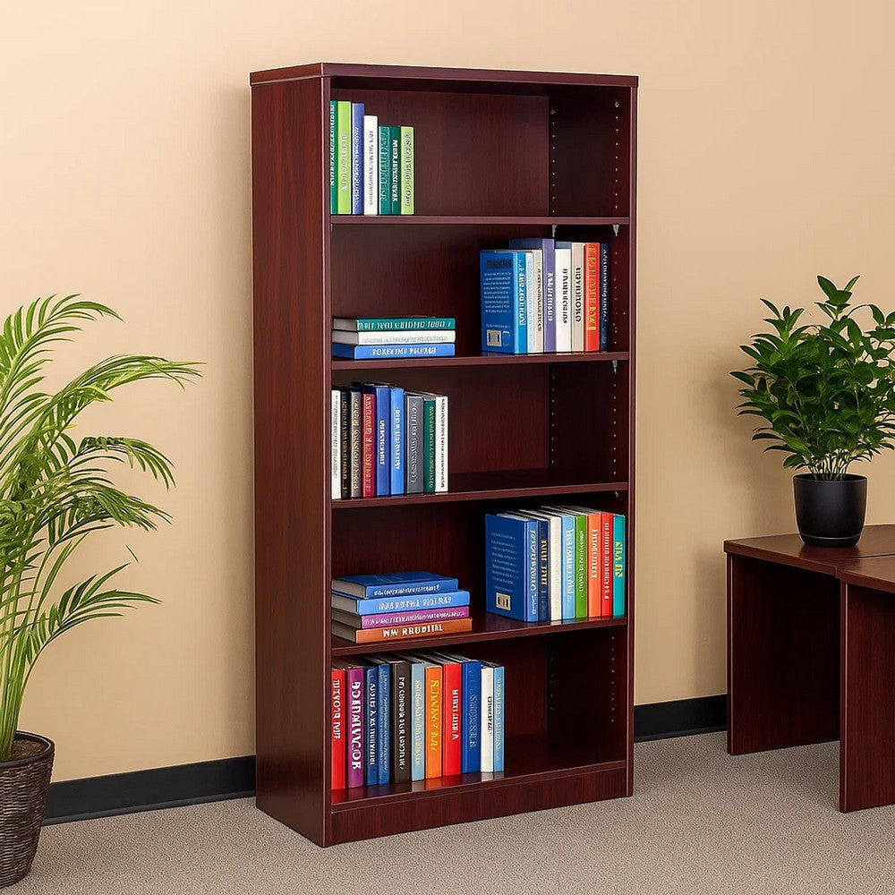 Vin 5 Shelf Bookcase | 65" Tall | Mahogany Red Wood Fused Melamine