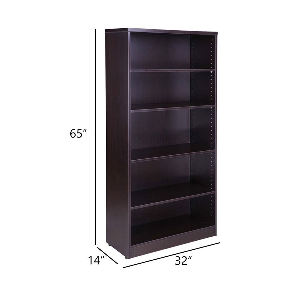 Vin 5 Shelf Bookcase | 65’’ Tall | Mocha Brown Wood Fused Melamine BM340830