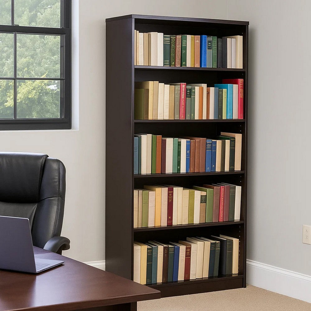 Vin 5 Shelf Bookcase | 65’’ Tall | Mocha Brown Wood Fused Melamine BM340830