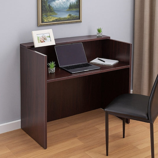 Jery Reception Desk | 71" | Modesty Panel | Mahogany Red Melamine