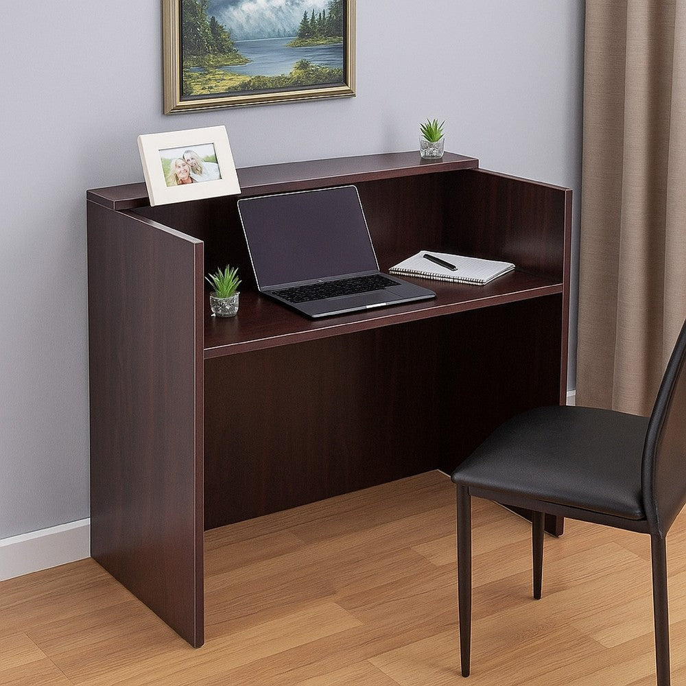 Jery Reception Desk | 71" | Modesty Panel | Mahogany Red Melamine