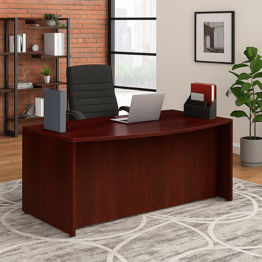 Pery Front Desk Shell | 71" | Modesty Panel | Mahogany Red Melamine